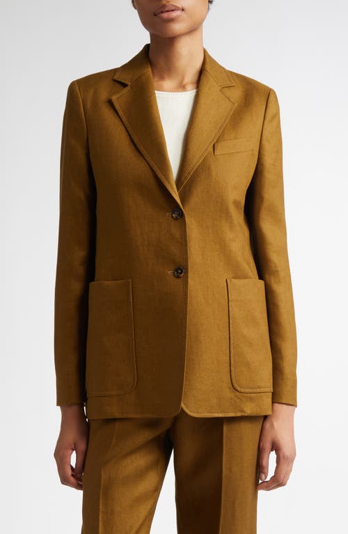 Max Mara Single-breasted Linen Blazer In Olive Green