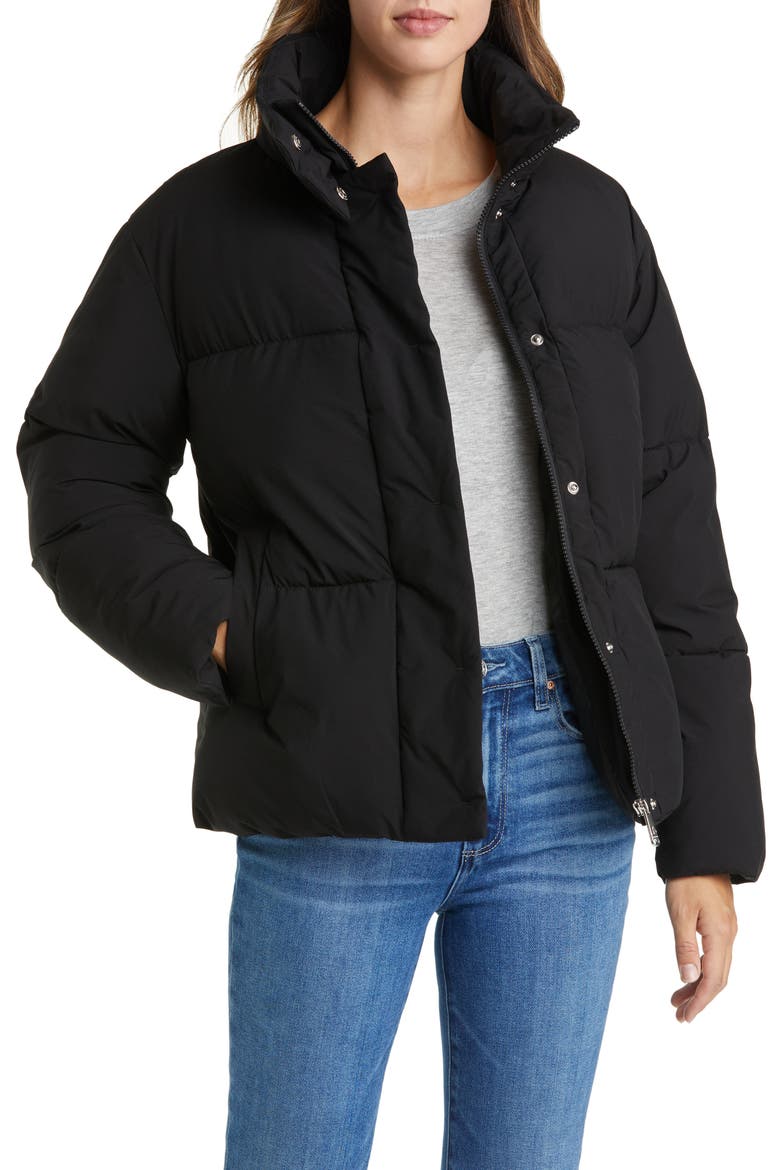 Stand Collar Puffer Jacket, Alternate, color, BLACK