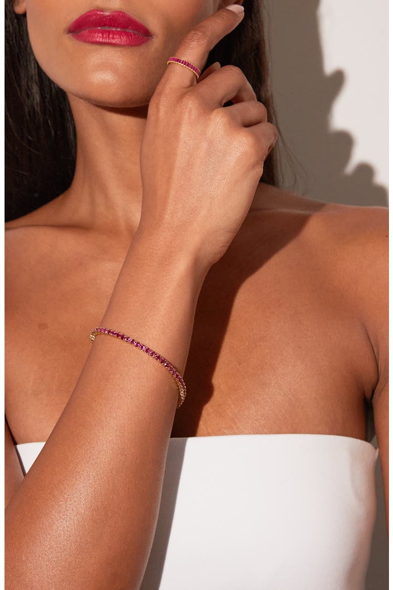 Lab Grown 3ct Red Ruby Tennis Bracelet, Alternate, color, Yellow Gold Vermeil