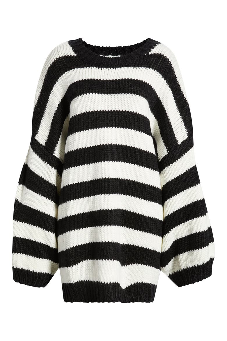 Jailbird Stripe Chunky Knit Sweater, Alternate, color, BLACK/ WHITE