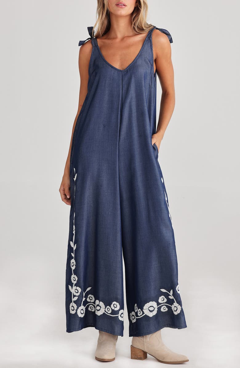 Talisman the Label Temple Embroidered Wide Leg Jumpsuit, Main, color, 