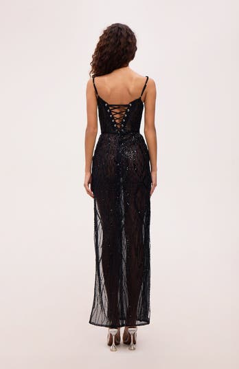 Astonishing Sequined Maxi Gown On Spaghetti Straps