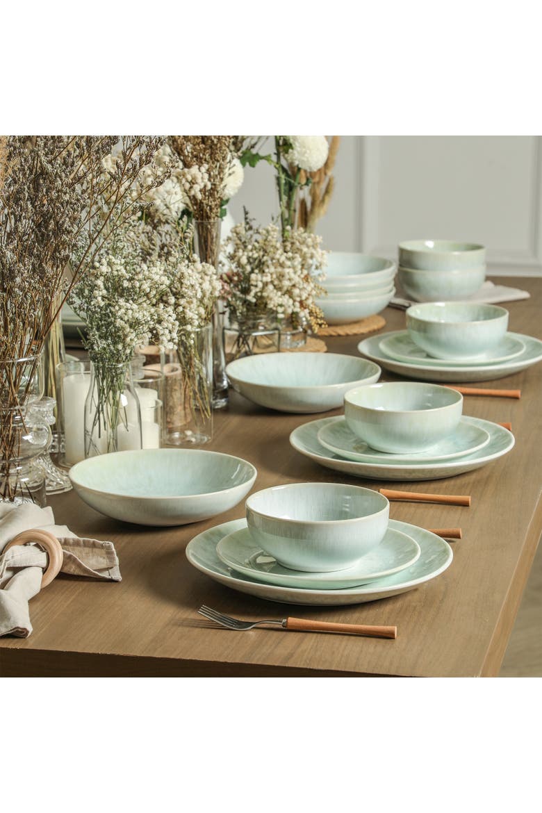 Riley 16-Piece Dinnerware Set Stoneware, Service for 4, Alternate, color, Seafoam
