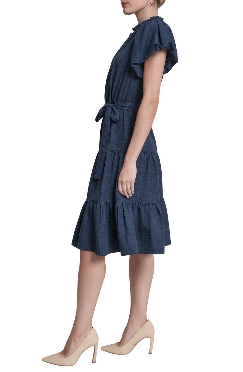 DKNY Bubble Sleeve Tiered Dress, Alternate, color, Indigo