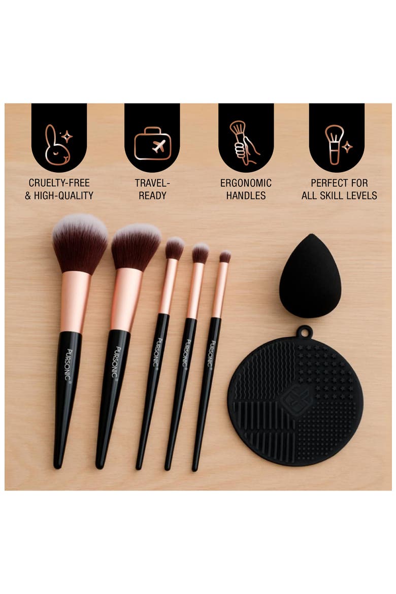 Complete Glam 7-Piece Makeup Brush Set, Alternate, color, BLACK