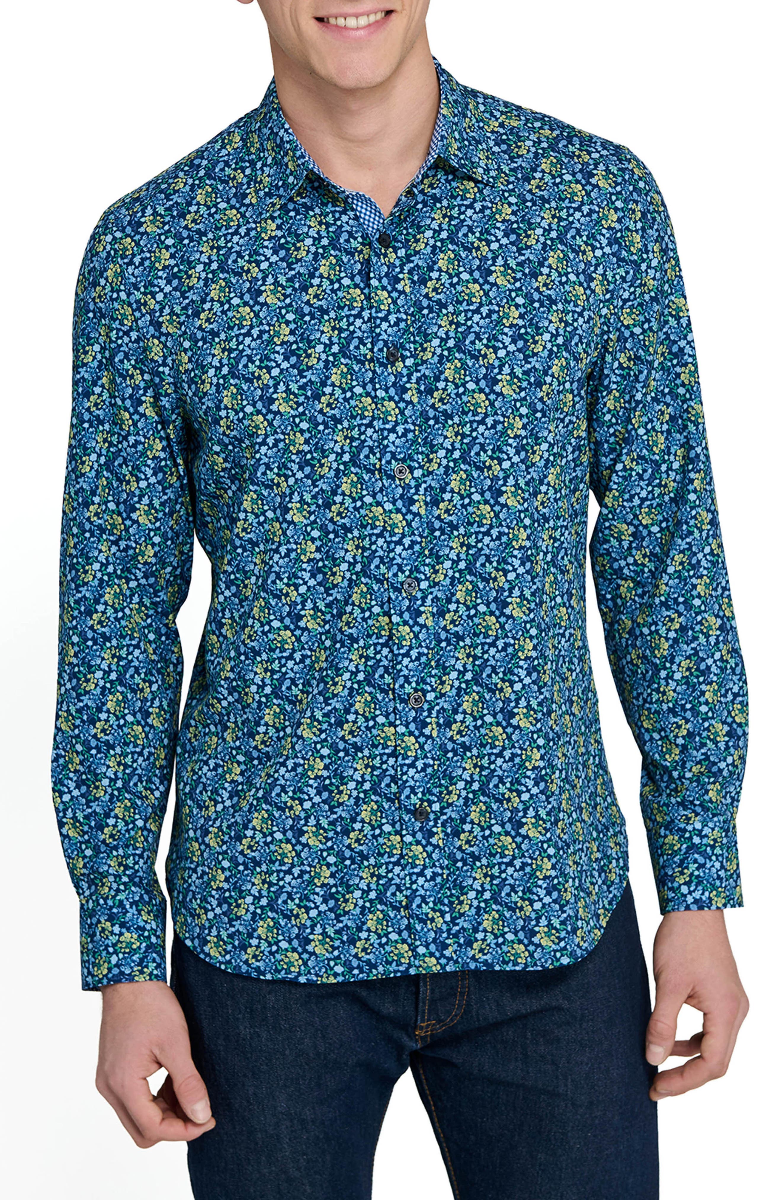 CONSTRUCT Fancy Floral Stretch Button-Up Shirt