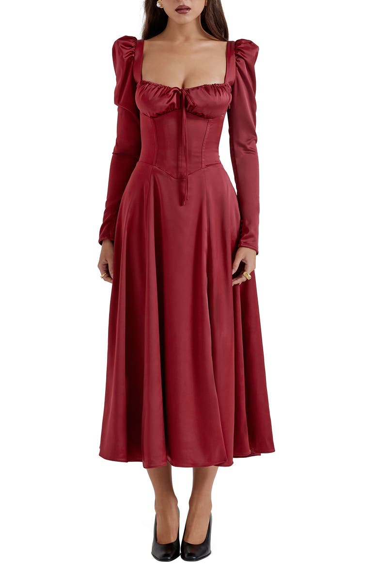 Sebille Long Sleeve Corset Midi Cocktail Dress, Alternate, color, BLOOD RED