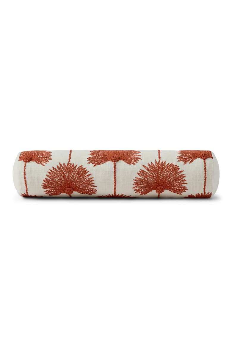 Palm Leaf Embroidered Cotton Bolster Pillow, Main, color, SIENNA / OFF WHITE