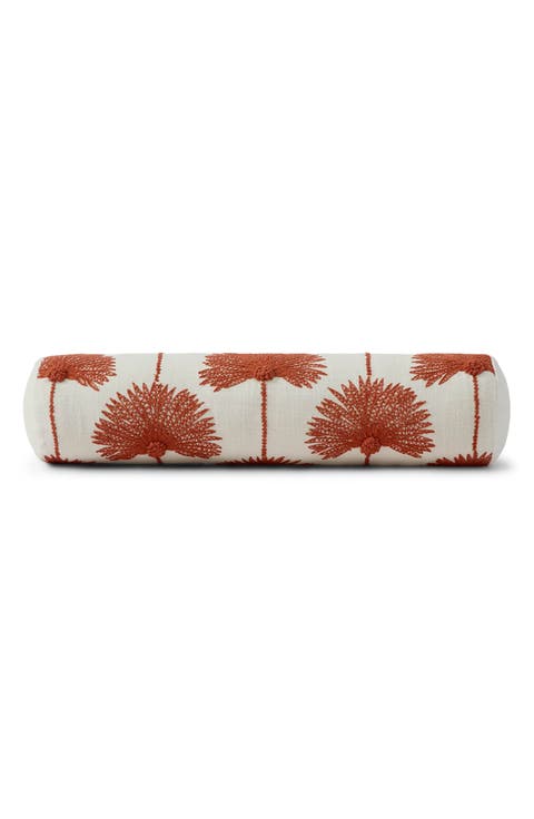 Palm Leaf Embroidered Cotton Bolster Pillow