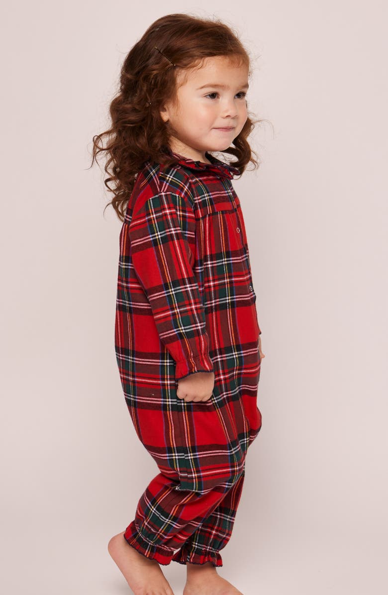 Petite Plume Madeline Imperial Tartan One-Piece Brushed Twill Pajamas, Alternate, color, Red