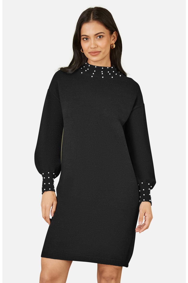 Bead Detail Knitted Sweater Dress, Alternate, color, Black