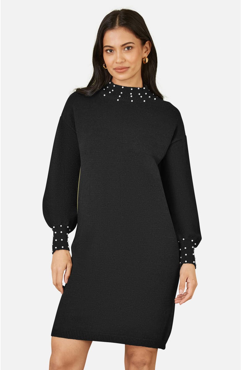 Yumi Bead Detail Knitted Sweater Dress, Alternate, color, Black