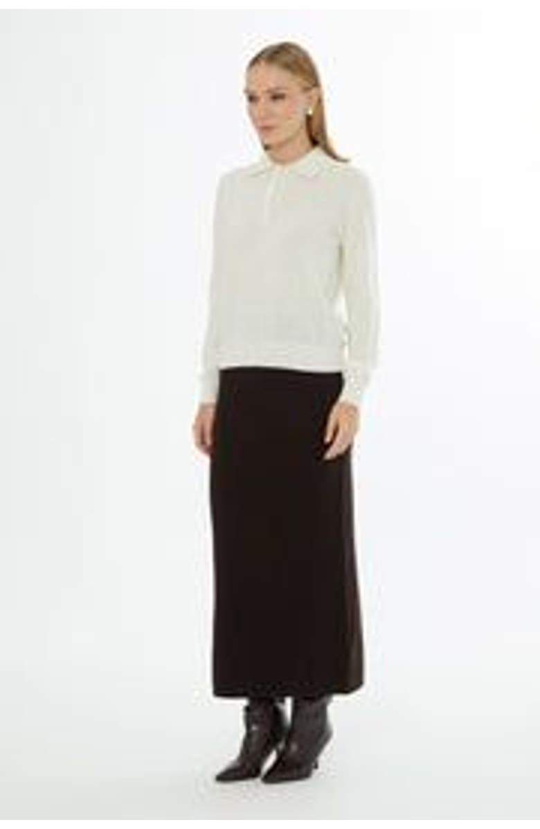 Gizia Shirt Collar Button-Front Wool Cashmere Knit Top, Alternate, color, Ecru