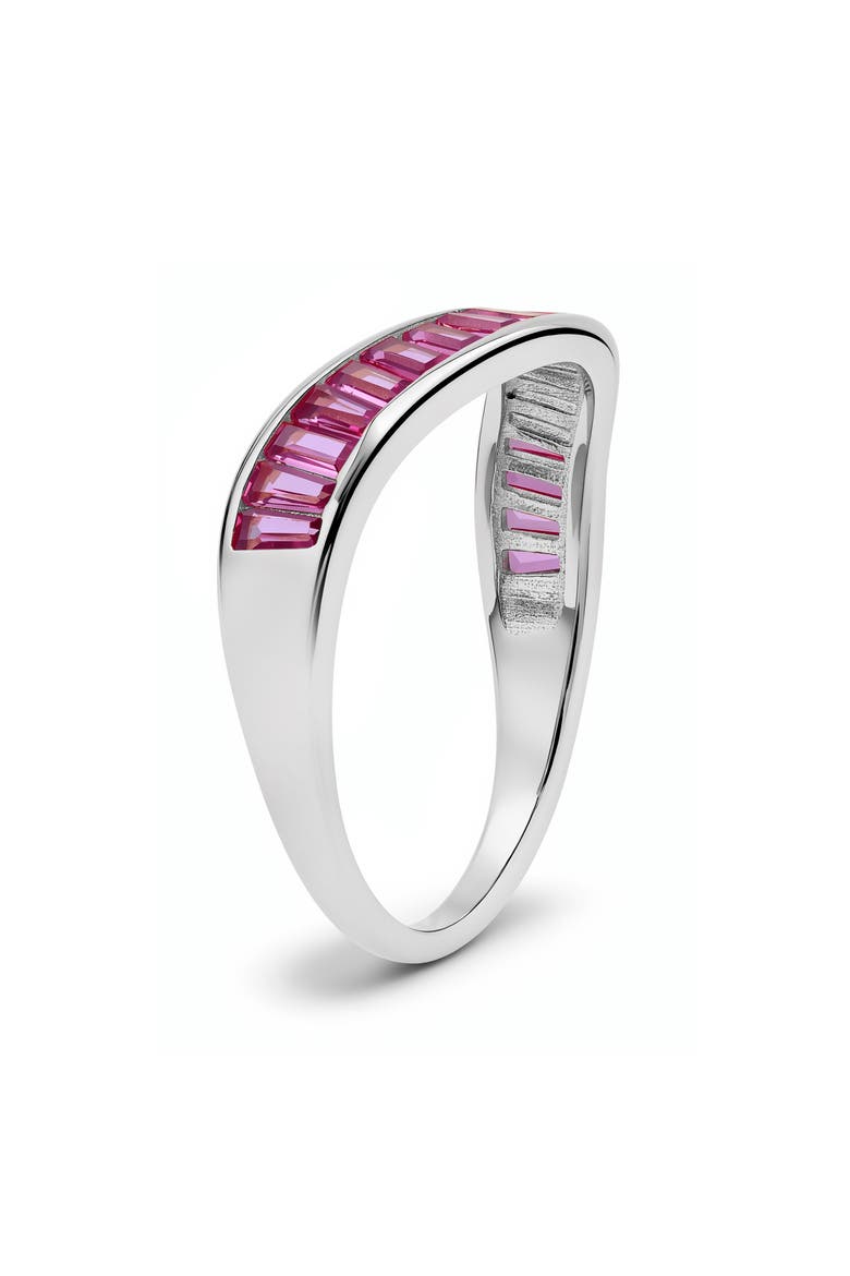 Pink Baguette Cubic Zirconia Swirl Band Ring, Alternate, color, PINK/ SILVER