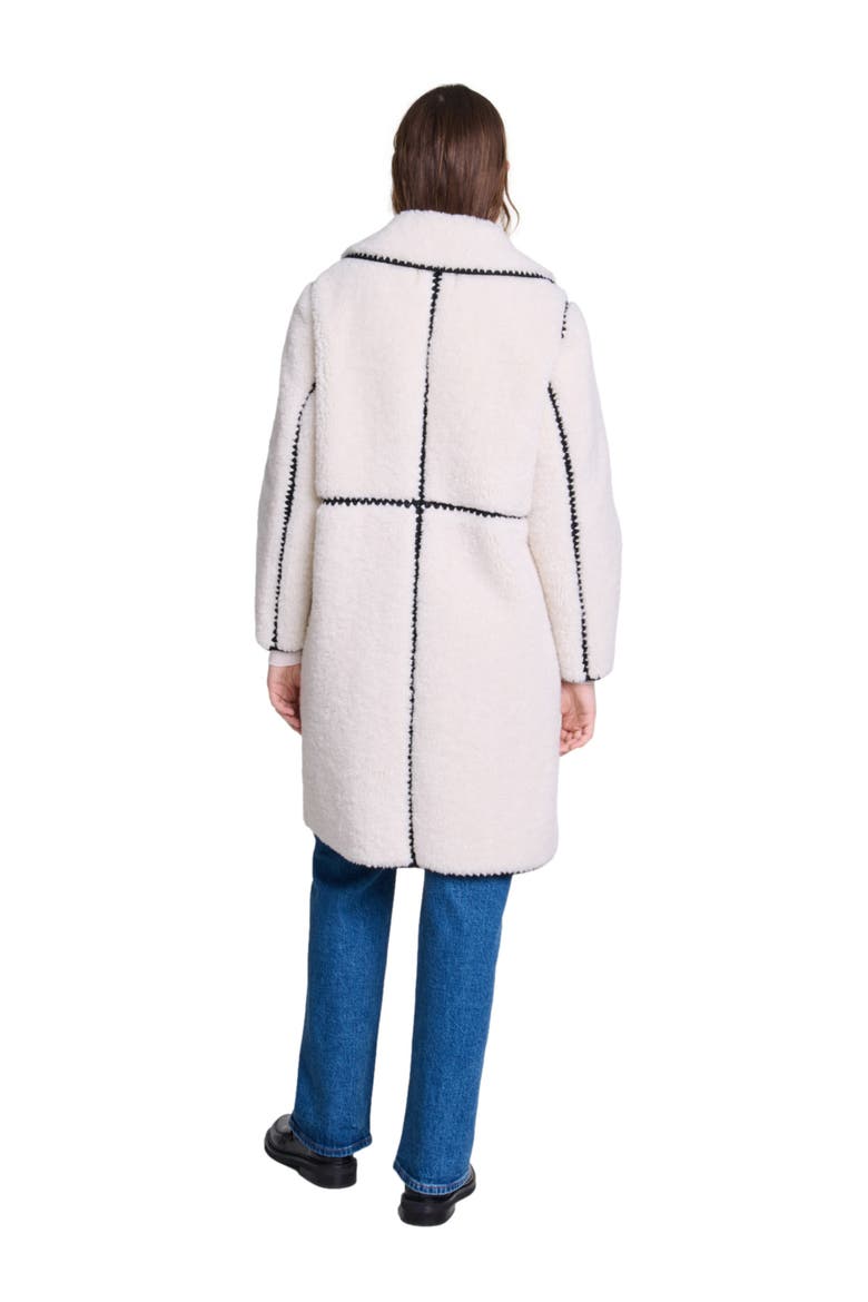 Mid-length fleece coat, Alternate, color, Ecru black