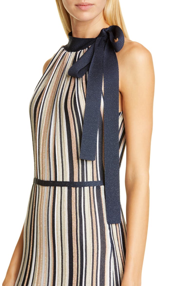 Metallic Stripe Knit Halter Sweater Dress, Alternate, color, NAVY/ ABALONE MULTI