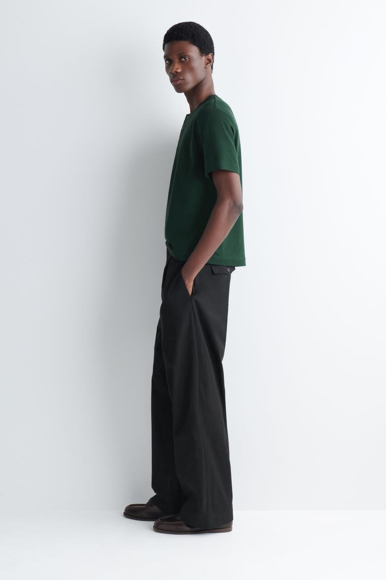 Contrast-tipped Cotton-piqué Henley Top, Alternate, color, FOREST GREEN