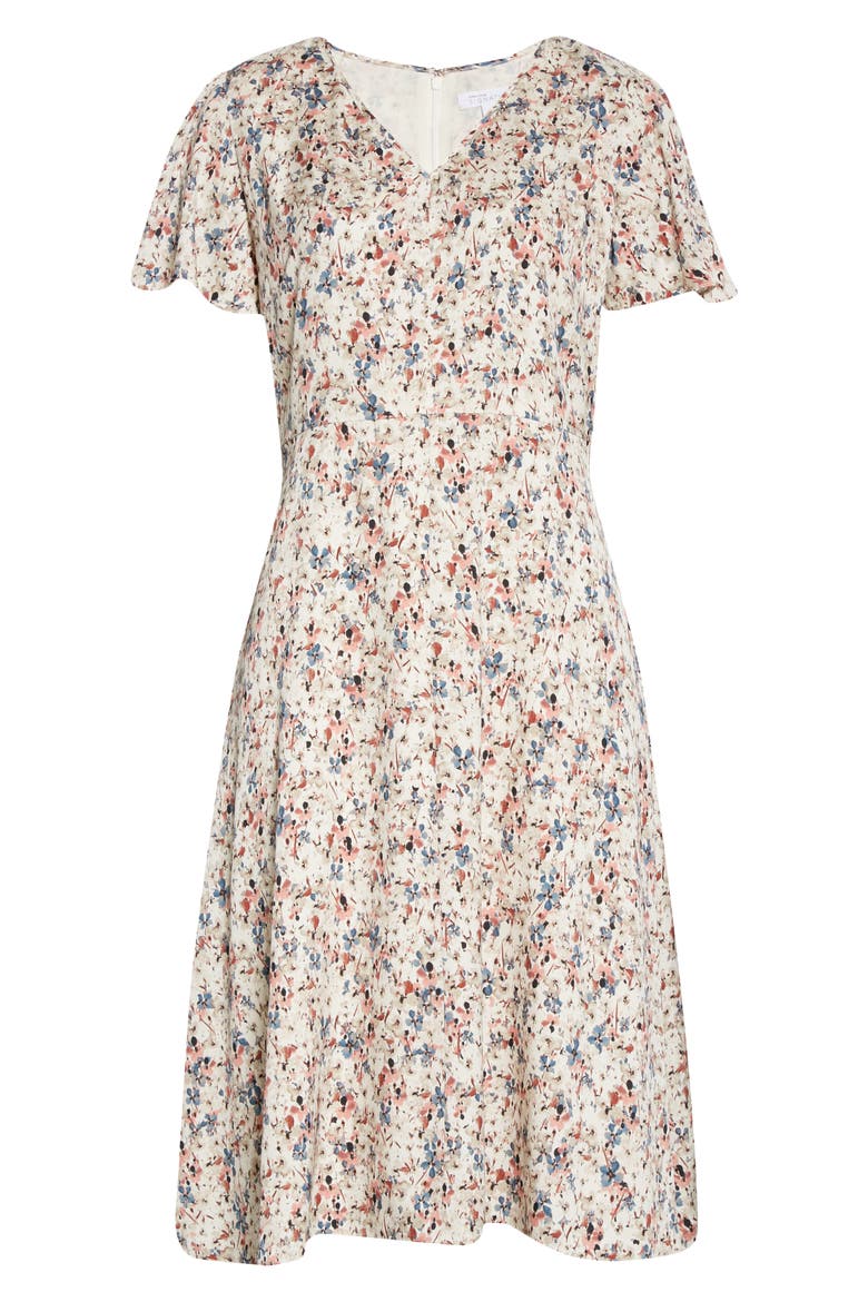 Flutter Sleeve Stretch Silk Dress, Alternate, color, IVORY MULTI ROSIE FLORAL