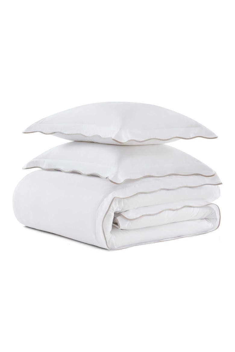 Simple Scallop Cotton Percale Duvet Set, Main, color, WHITE/ FEATHER