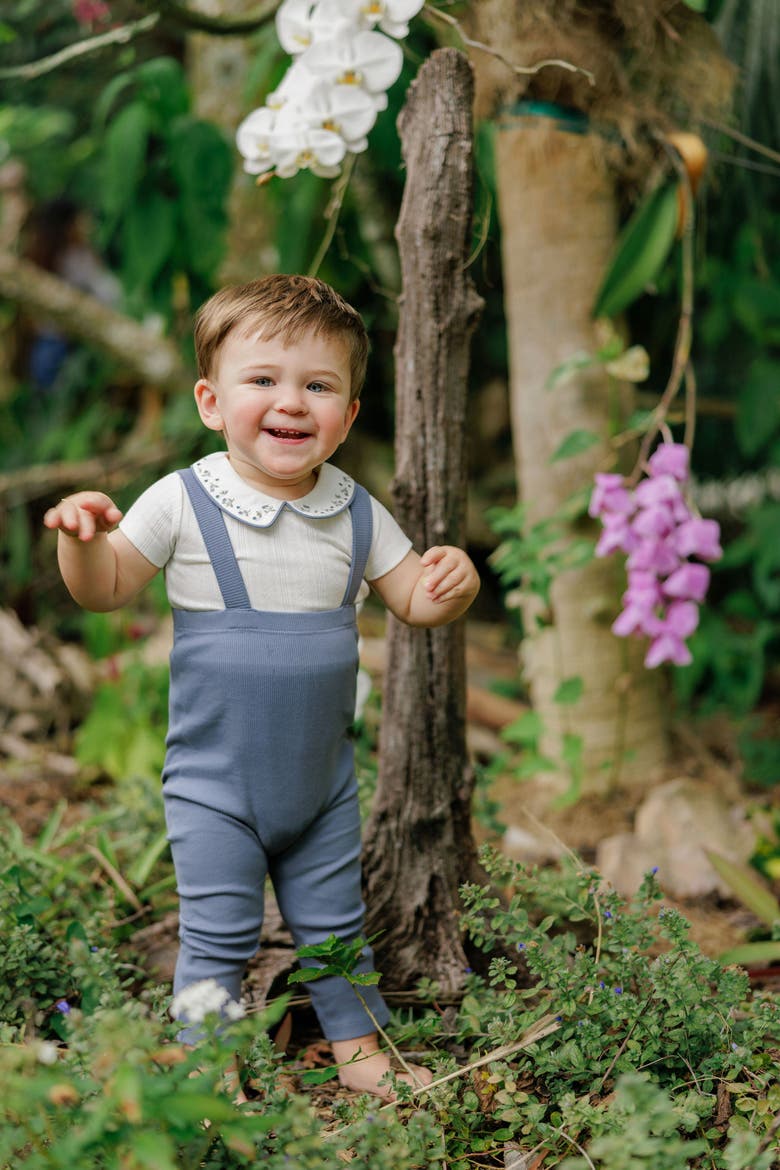 Embroidered Collar Collection - T-shirt and Overalls, Alternate, color, Ivory/Blue