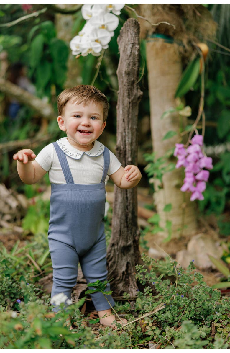 Ely's & Co. Embroidered Collar Collection - T-shirt and Overalls, Alternate, color, Ivory/Blue