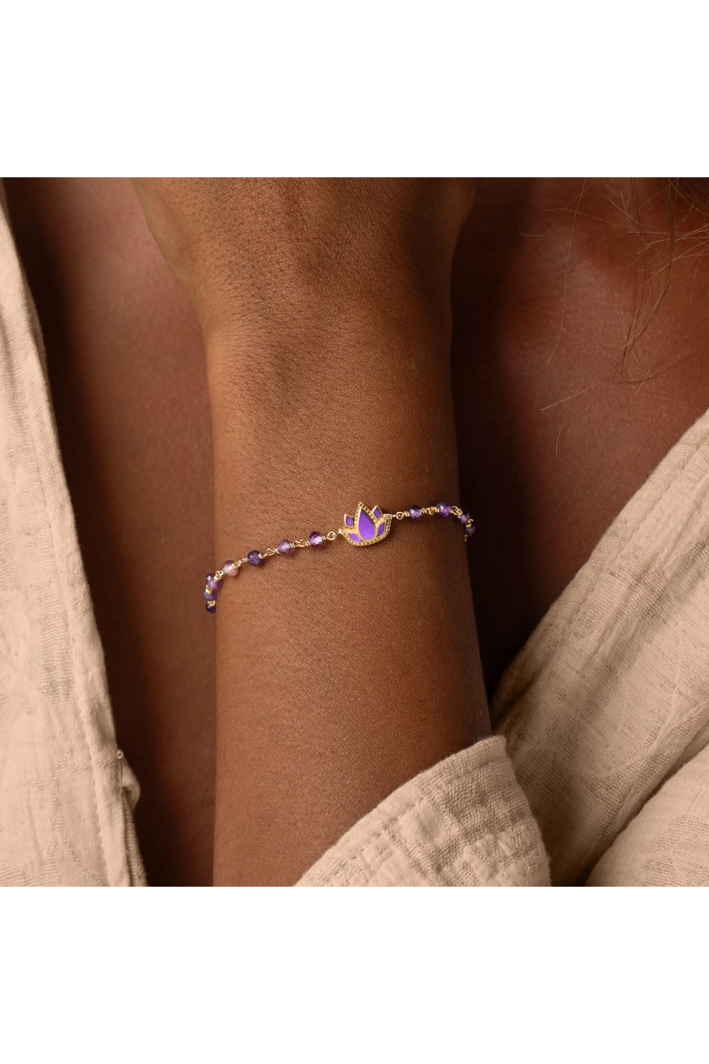Radiant Calm Amethyst Lotus Gold Bracelet, Alternate, color, Purple/Gold