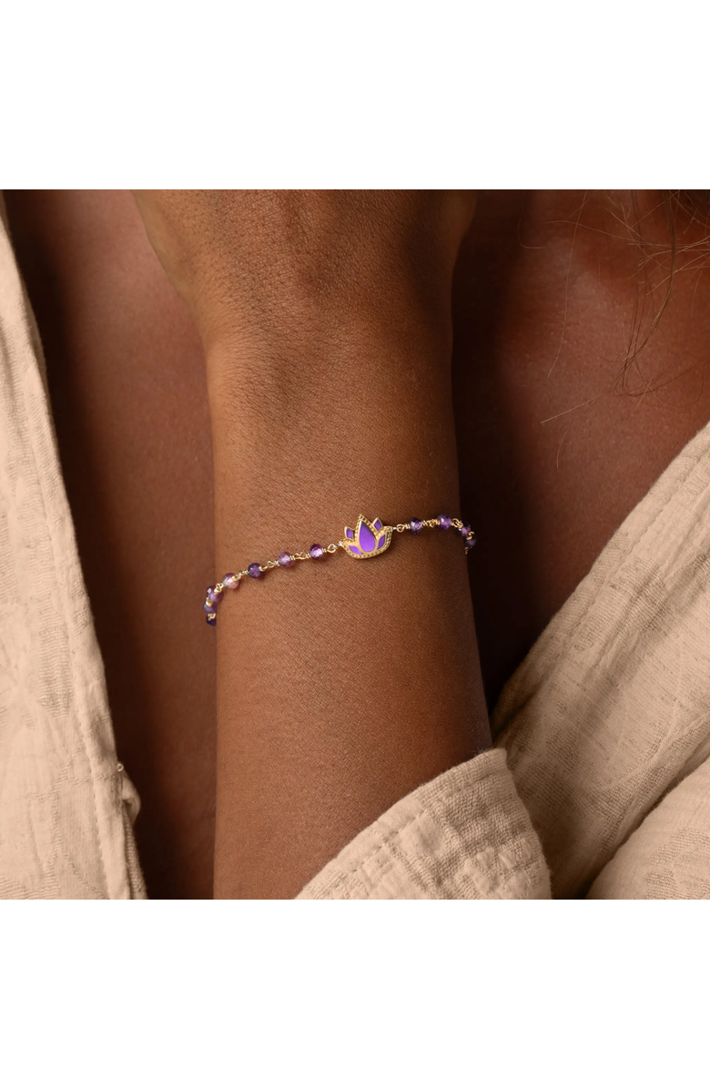 Karma and Luck Radiant Calm Amethyst Lotus Gold Bracelet, Alternate, color, Purple/Gold