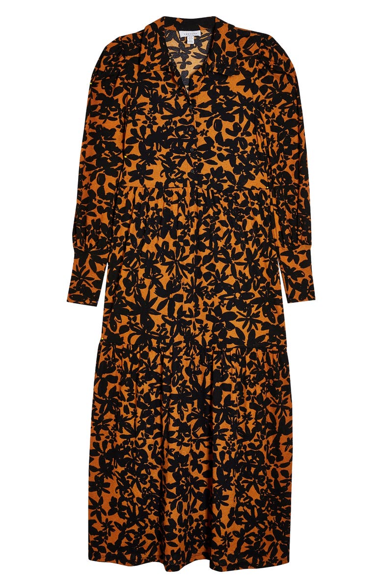 Topshop Floral Print Long Sleeve Maxi Shirtdress, Alternate, color, 