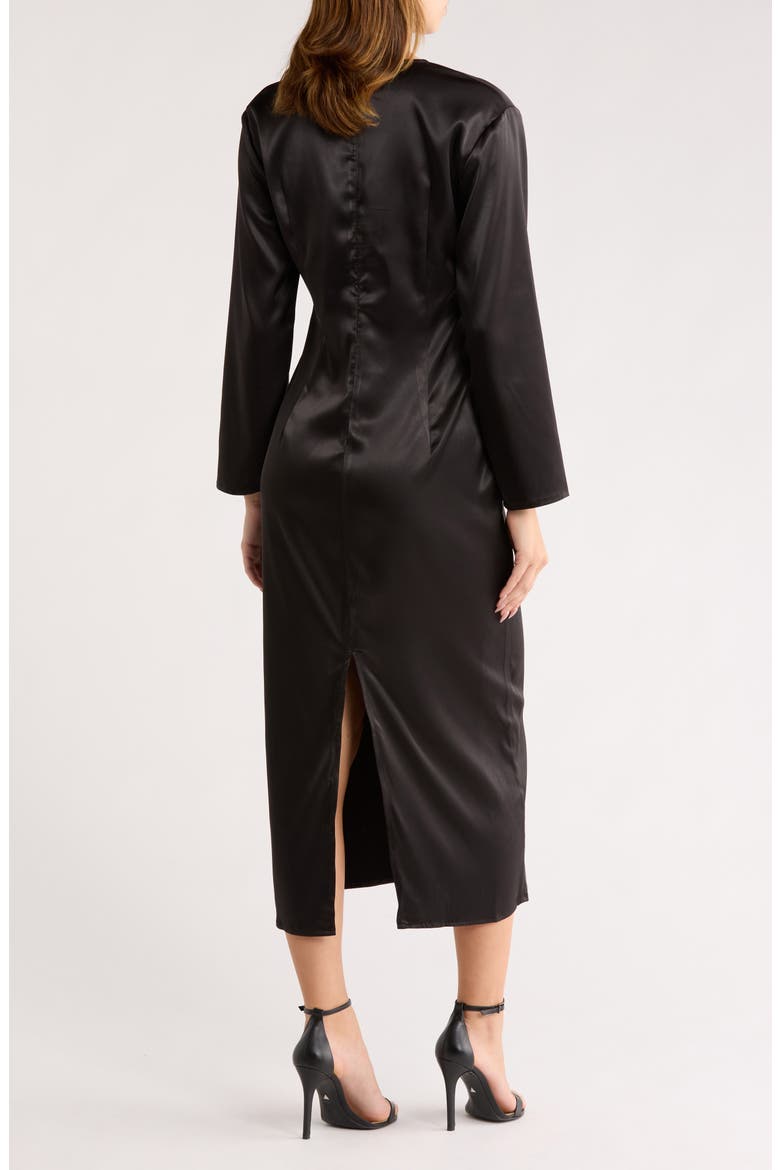 Long Sleeve Satin Midi Dress, Alternate, color, BLACK
