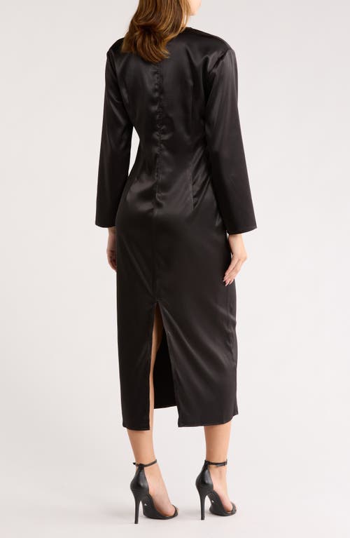 Area Stars Long Sleeve Satin Midi Dress In Black
