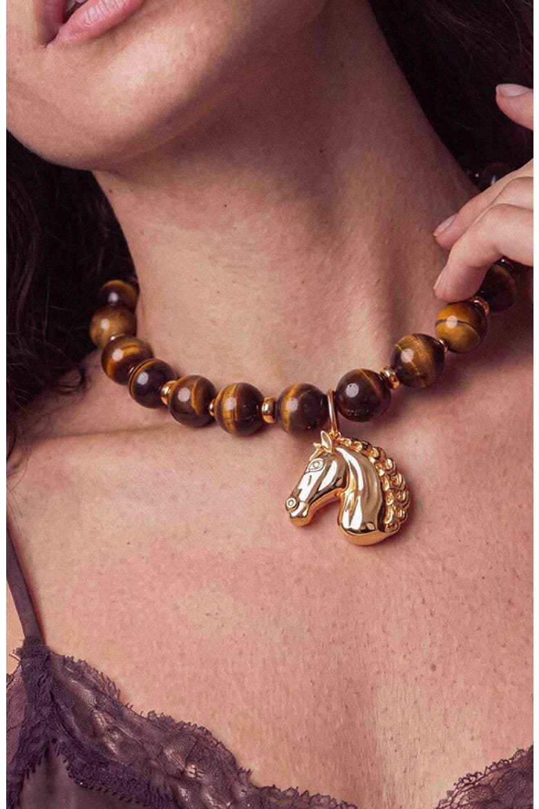 Stallion Tiger's Eye Beaded Necklace, Alternate, color, TIGERS EYE