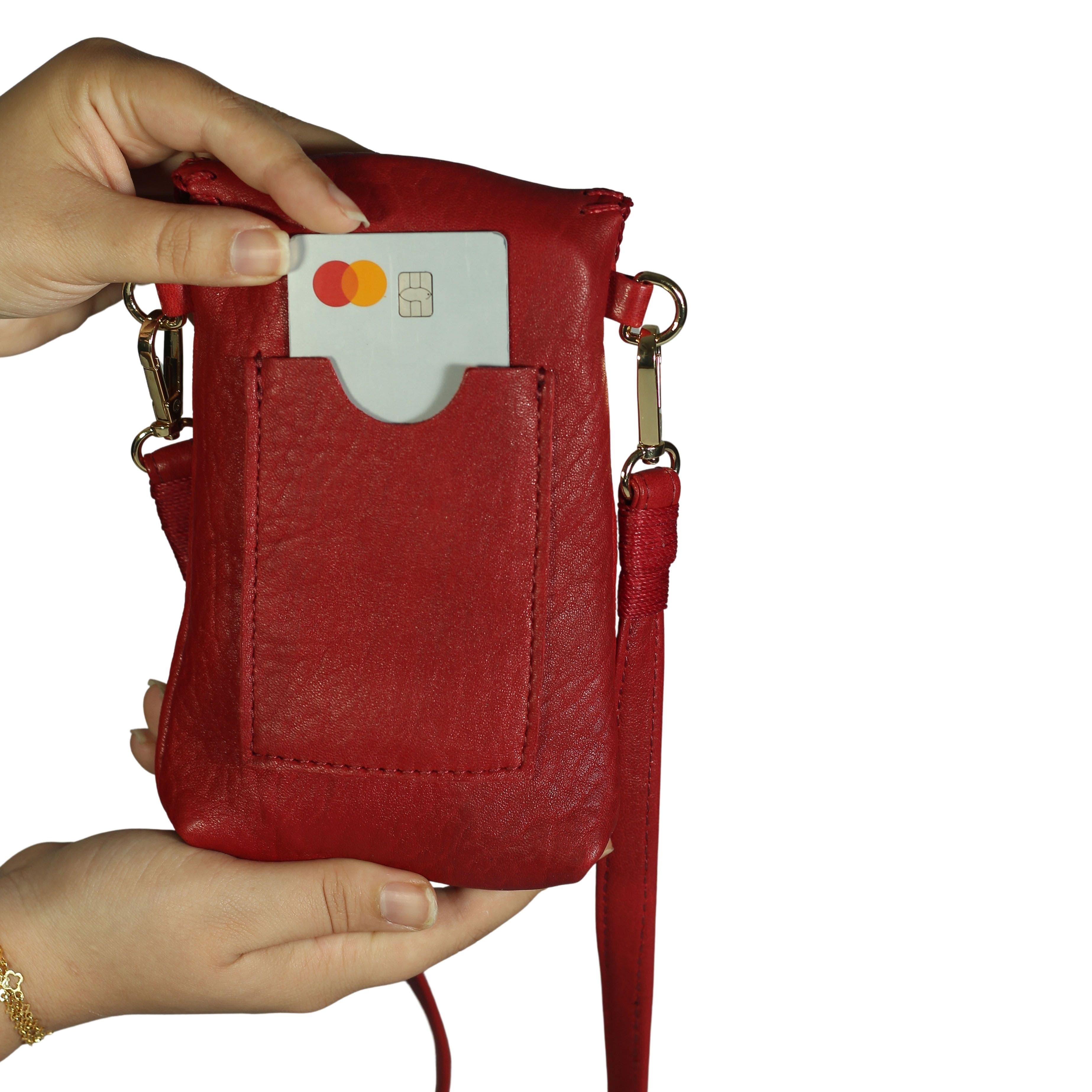 Cell Phone Butterly Lambskin Leather Bag, Alternate, color, Red