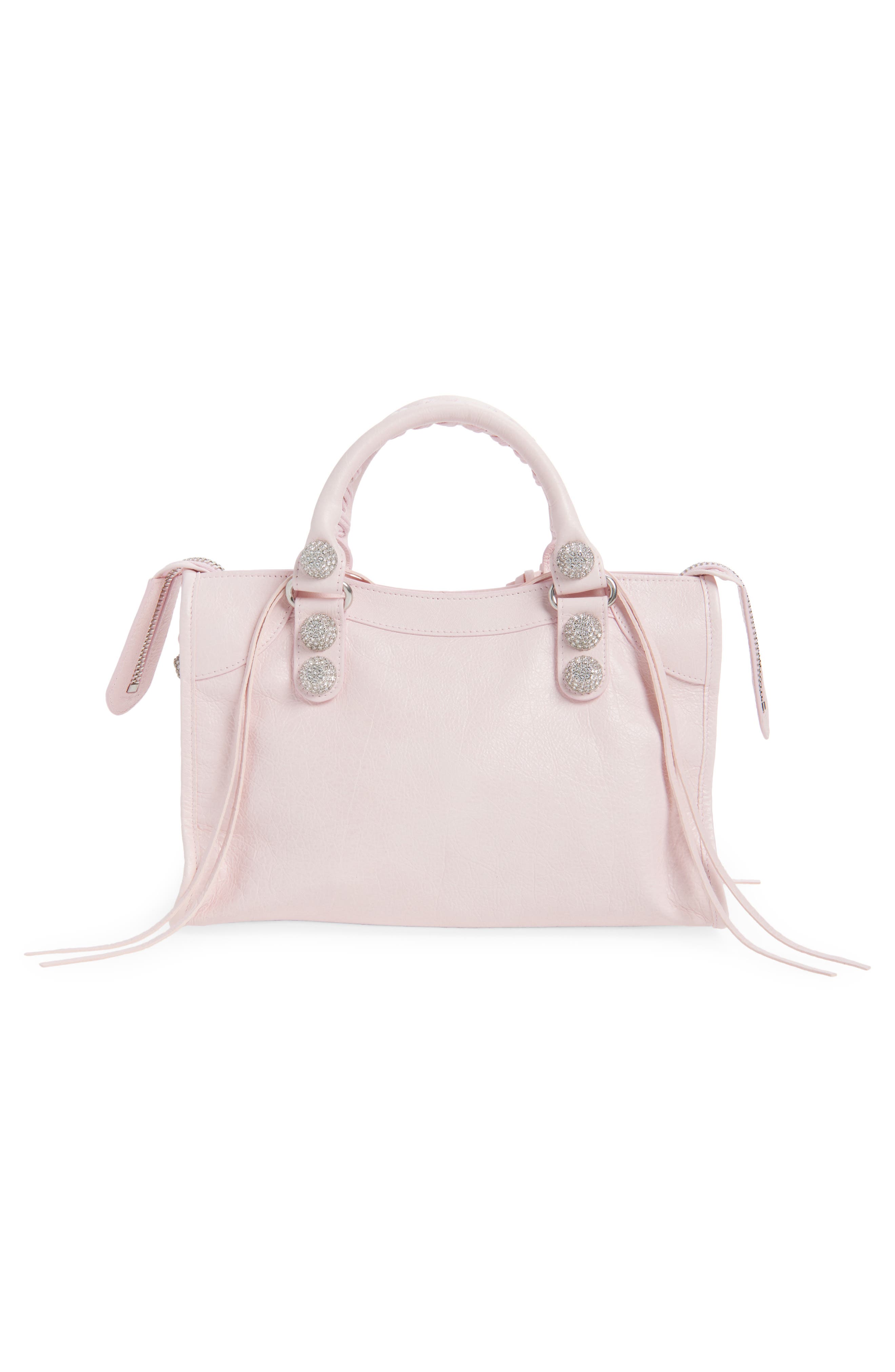 Small Le City Giant Stud Leather Top Handle Bag, Alternate, color, 5723 PETAL PINK