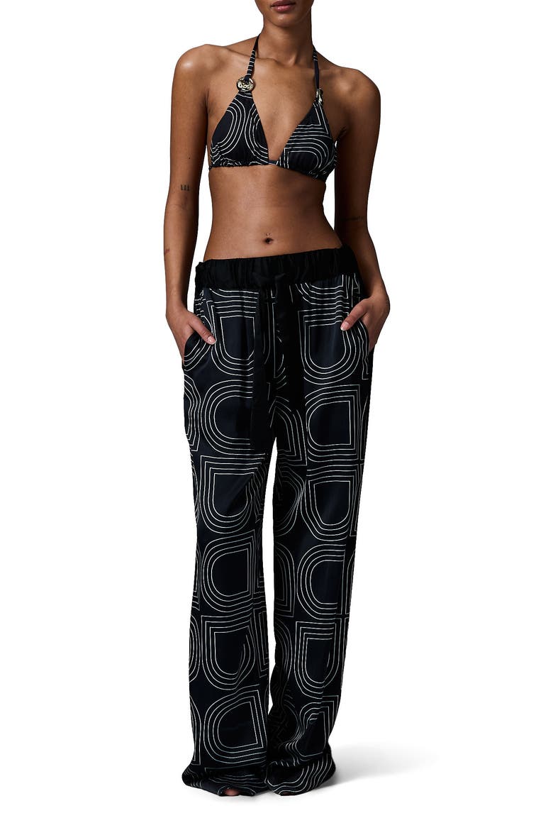 Posey Print Wide Leg Pants, Alternate, color, Black
