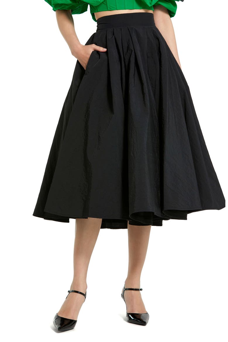 Faille High Waisted A Line Midi Skirt, Main, color, Black
