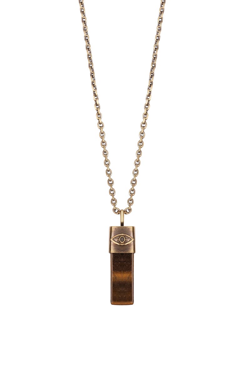 Men's Tiger’s Eye Evil Eye Pendant Necklace Outstanding Strength, Main, color, Gunmetal/bronze/brown