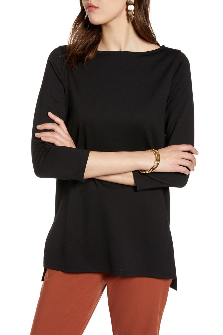 Boat Neck Ponte Knit Tunic, Main, color, BLACK