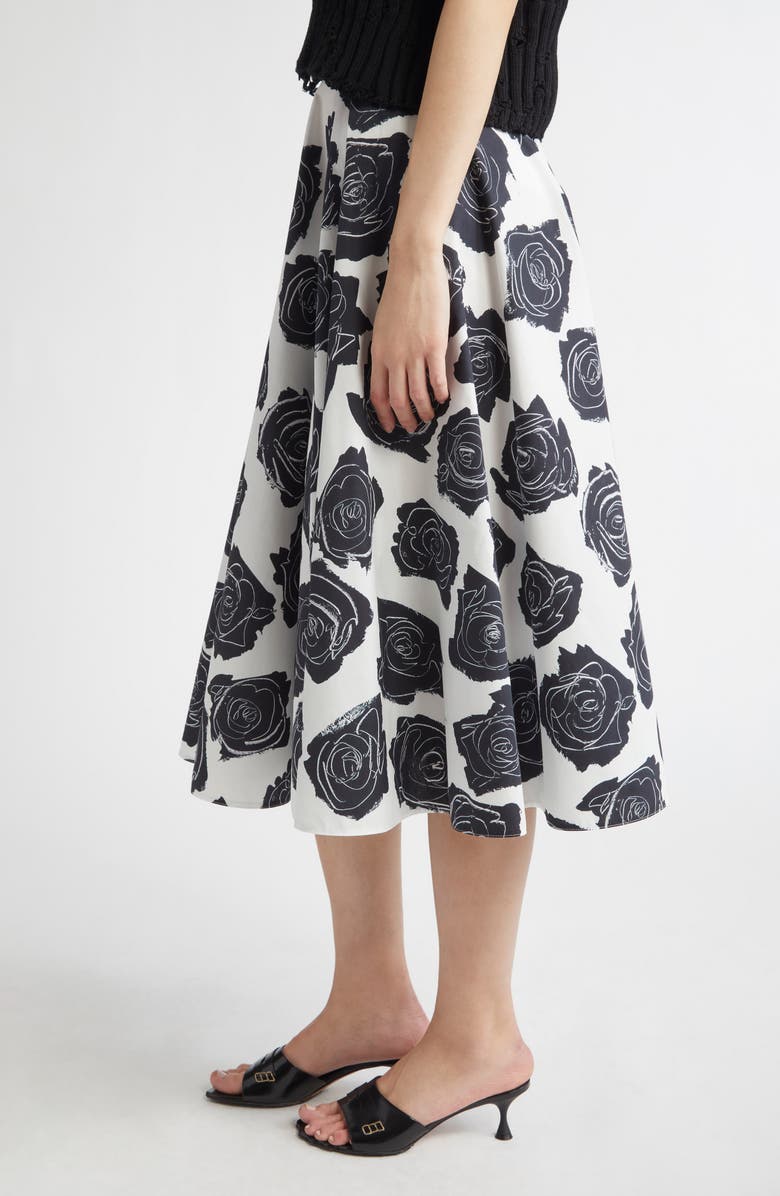 Marni Rose Print Cotton Midi Skirt, Alternate, color, Lily White