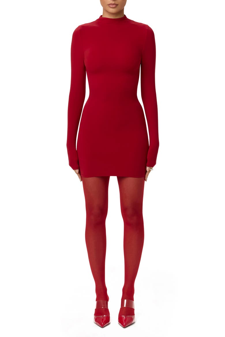 Long Sleeve Mock Neck Minidress, Main, color, RUBY RED