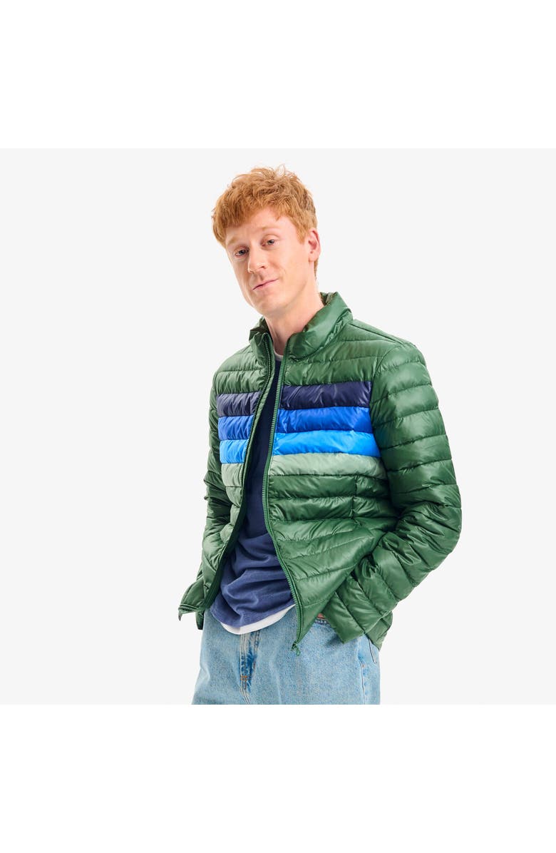Primary Grown-Ups Puffer Jacket In Stripe, Alternate, color, Evergreen Placed Stripe