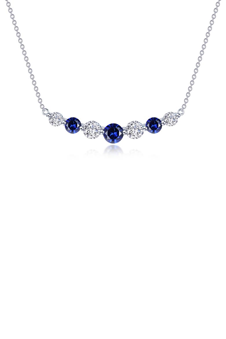 Symbols of Joy Lab Created Sapphire & Simulated Diamond Bar Pendant Necklace, Main, color, BLUE