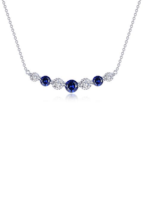 Symbols of Joy Lab Created Sapphire & Simulated Diamond Bar Pendant Necklace