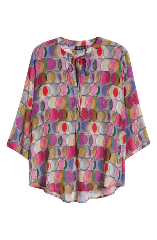 Apny Print Tassel Split Neck Chiffon Top In Multi