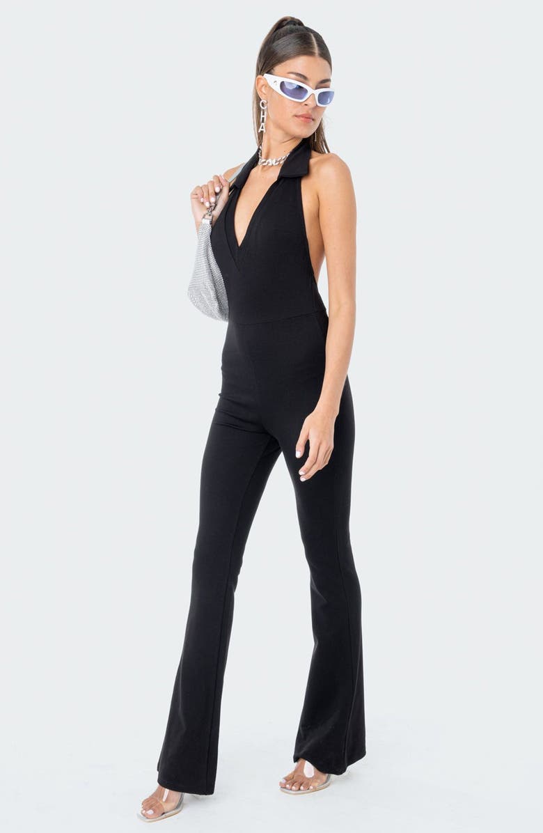 EDIKTED Odell Halter Flare Leg Jumpsuit, Alternate, color, 