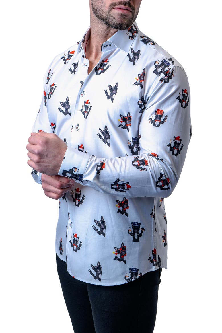 Fibonacci Frenchie Peace Regular Fit Cotton Button-Up Shirt, Alternate, color, WHITE