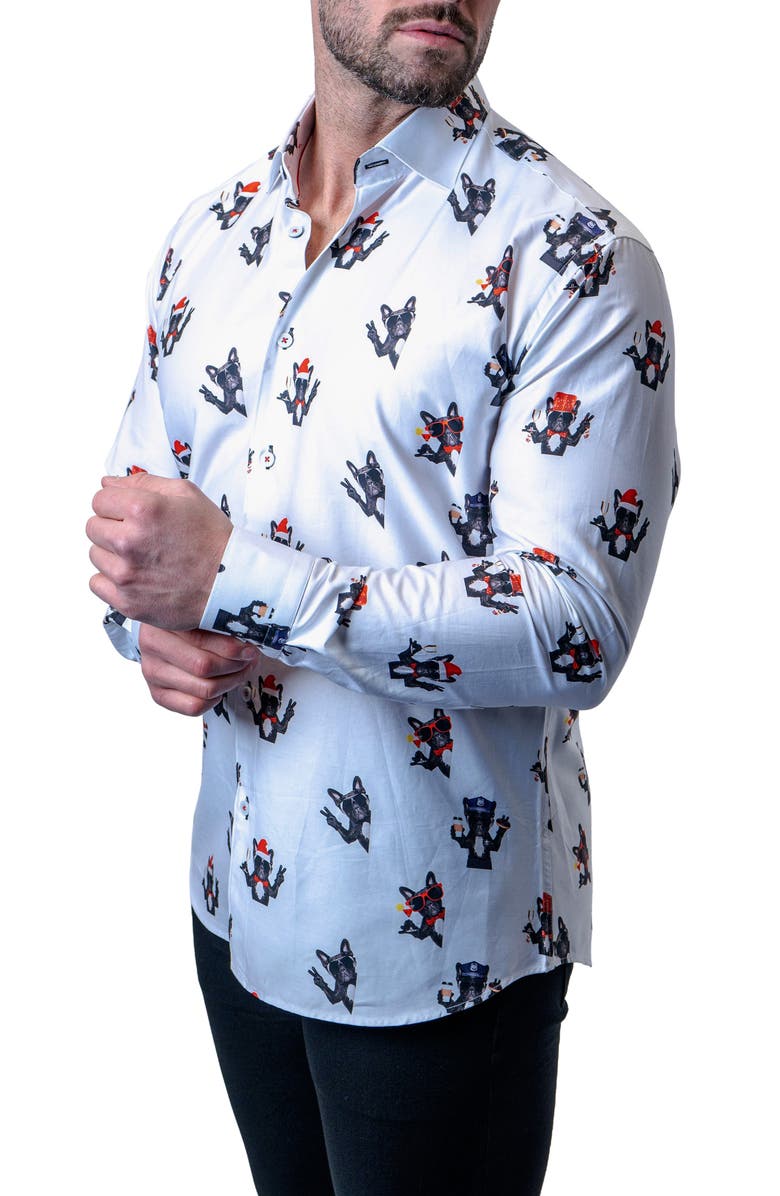 Maceoo Fibonacci Frenchie Peace Regular Fit Cotton Button-Up Shirt, Alternate, color, White