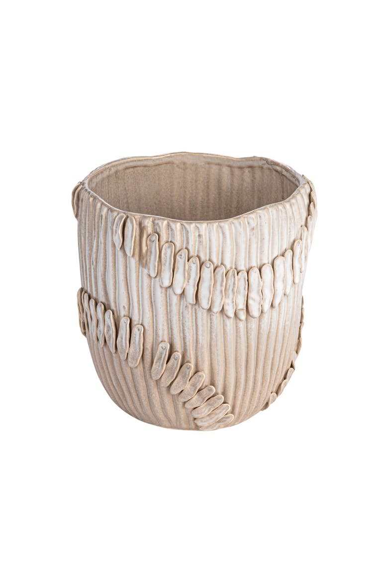 Handmade Stoneware Pleated Vase with Pattern, Main, color, Cream