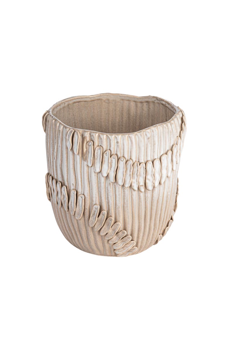 Storied Home Handmade Stoneware Pleated Vase with Pattern, Main, color, Cream