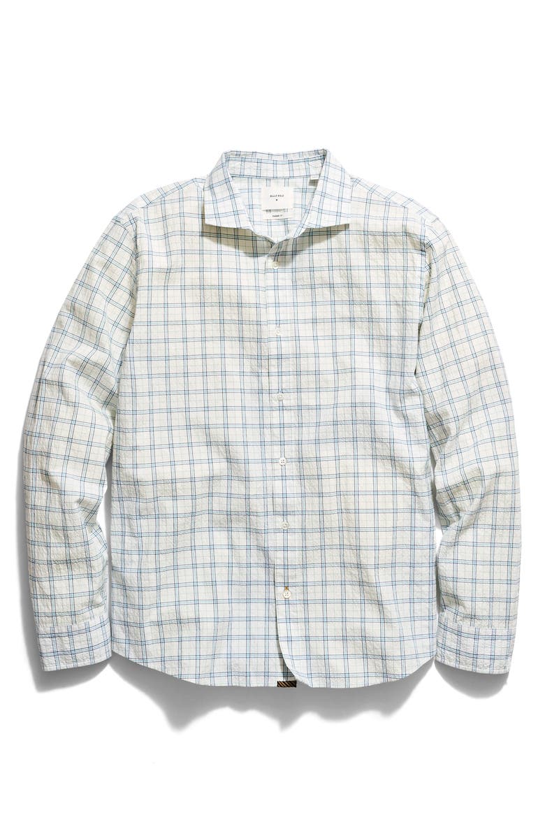 Billy Reid Seersucker Plaid Stretch Cotton Button-Up Shirt, Main, color, White