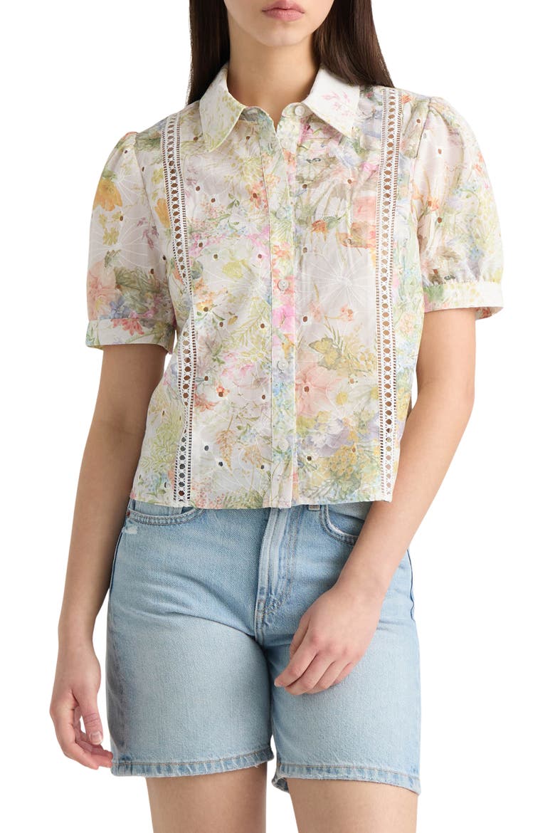 Embroidered Button-Up Shirt, Main, color, MULTI FLORAL